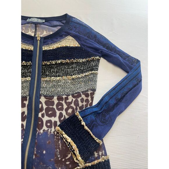 Lulu H Sheer Knit Full Zip Top Women's Size Large Tattoo Sleeve Stretch Y2K 90s - Picture 3 of 8